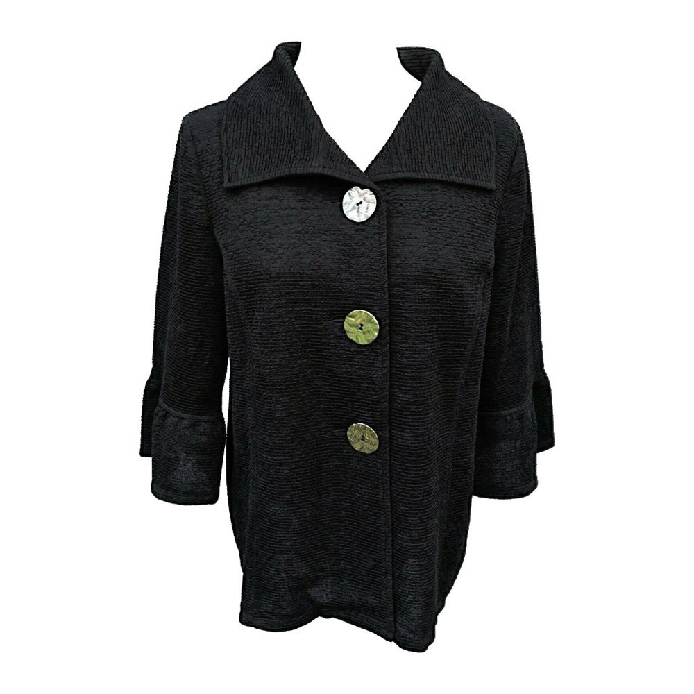 NEW JM Collection Women's Top Blazer Deep Black Textured Three Front Button M